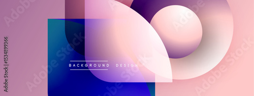 Abstract geometric shapes overlap. Soft pinks, blues create modern background. Minimalist design features circular elements, gradients.