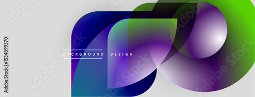 Abstract colorful shapes overlap, creating dynamic visual effect. Gradient hues blend smoothly, modern design element.