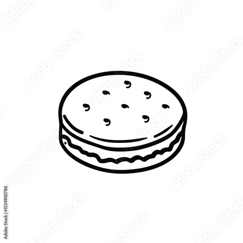 Simple Black and White Macaron Sketch with Creamy Filling Icon