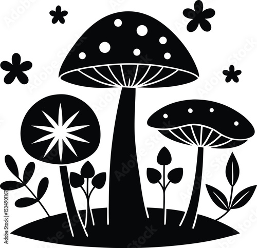 mushrooms on a black background