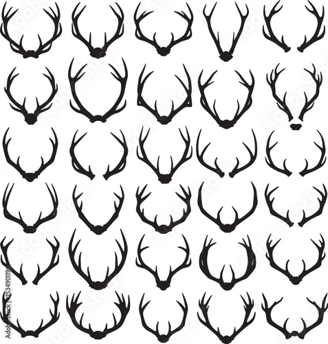 Forty antler silhouettes with unique variations vector set