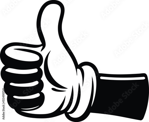 Thumbs up hand gesture in bold silhouette style.