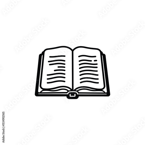 Simple Black and White Open Book Icon for Education and Literature
