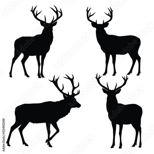 Four different full body deer buck silhouettes with antlers vector illustration