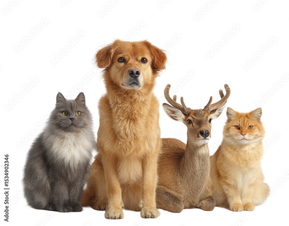 Obraz premium [Transparent Background PNG]Animals Together Against White Background