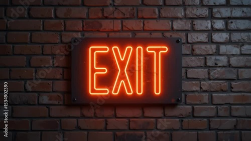  Classic Red Neon EXIT Sign on Brick Background