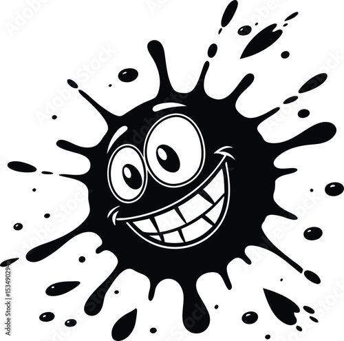 Happy Ink Blot Cartoon Character A Fun Black and White Illustration