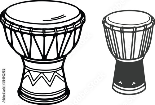 Silhouette of Darbuka Drum, Black and White Vector Icon, on White Background.
