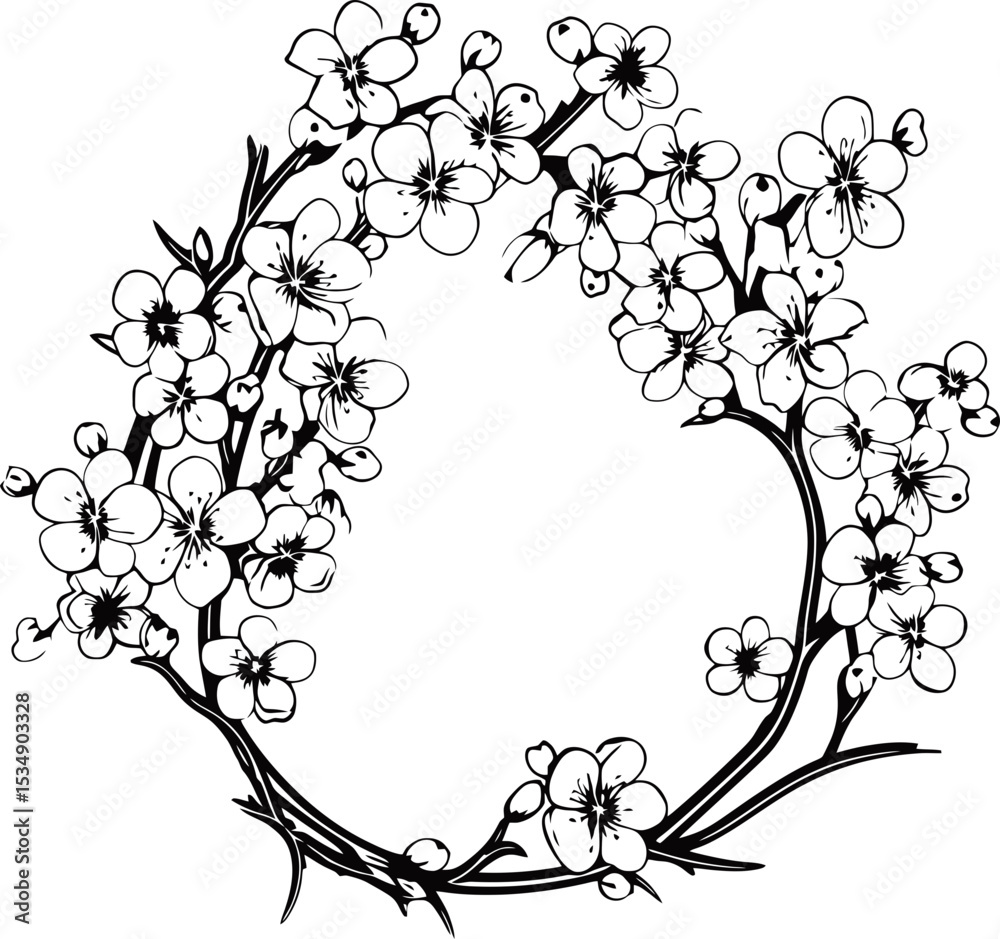 Naklejka premium Cherry blossom frame drawing