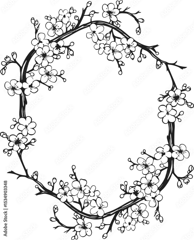 Fototapeta premium Cherry blossom frame drawing