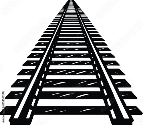 Endless Railway Tracks A Black and White Illustration of a Railroad Perspective