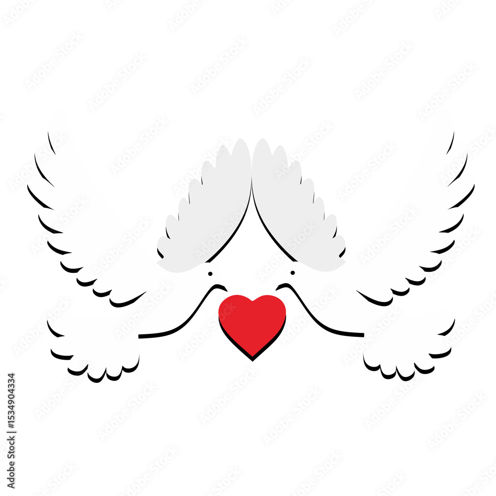 Obraz premium Two Dove with Heart Symbol Together for Love Icon