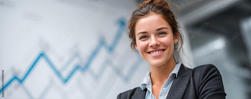 custom made wallpaper toronto digitalFinancial growth chart forecast for portfolio wealth concept. Smiling businesswoman in a modern office environment.