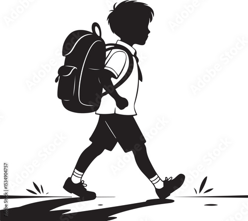 School Boy Walking Silhouette Backpack Kid Illustration
