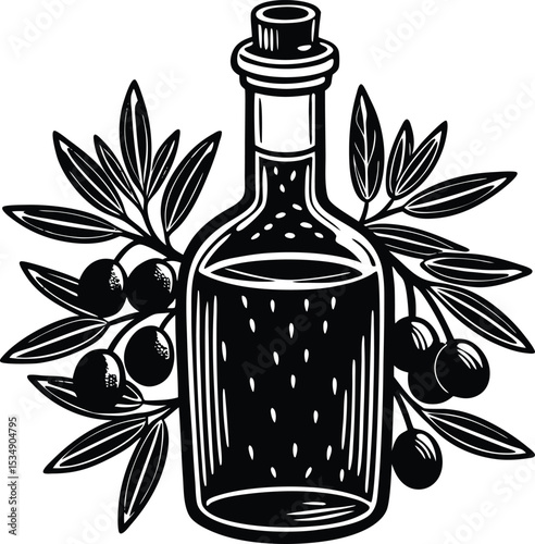 Premium Olive Oil Bottle Illustration Vintage Design