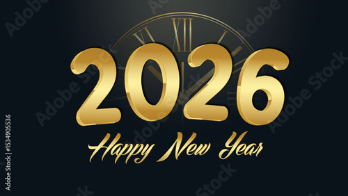 2026 Happy New Year gold text and particle Greating luxury gold text illustration backgound