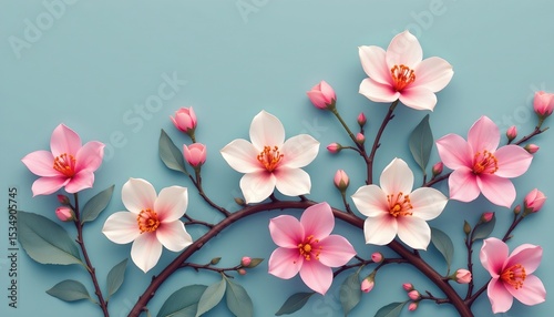 high quality, flat design of stylized blossoms with limited details, calm color scheme photo