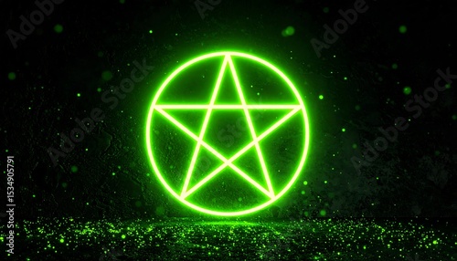 Wallpaper Mural Glowing green pentagram on dark background Torontodigital.ca