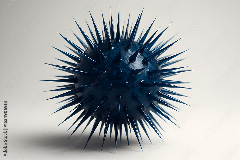 Obraz premium Abstract 3D Render Dark Blue Spiky Sphere, Geometric Design, Sharp Points, Detailed Texture
