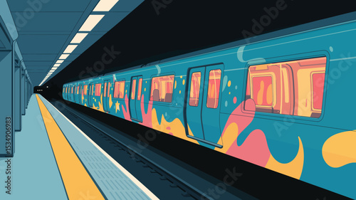 Vibrantly Colored Subway Train