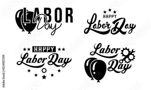 A set of four black lettering text for Labor Day. Vector illustration