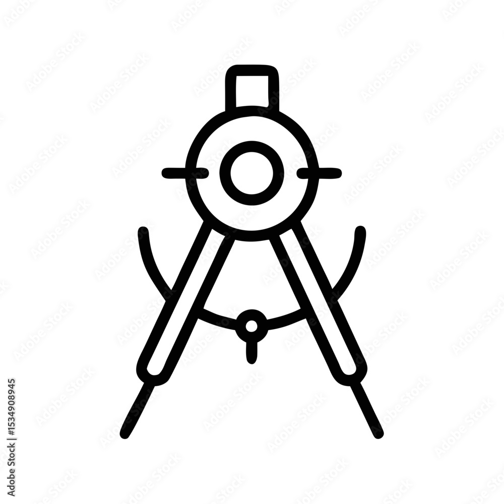 Fototapeta premium Drawing Compass Icon - Geometric Tool Line Art for Design and Engineering