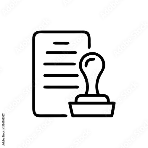 Document Approval Stamp Icon - Outline Contract Validation Symbol