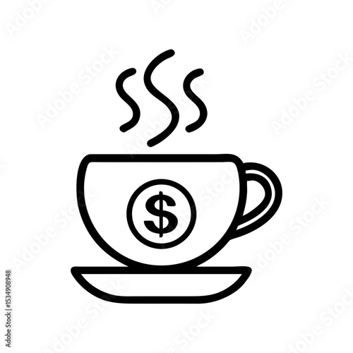 Coffee Cup with Dollar Symbol Icon - Financial Cafe Concept Line Art