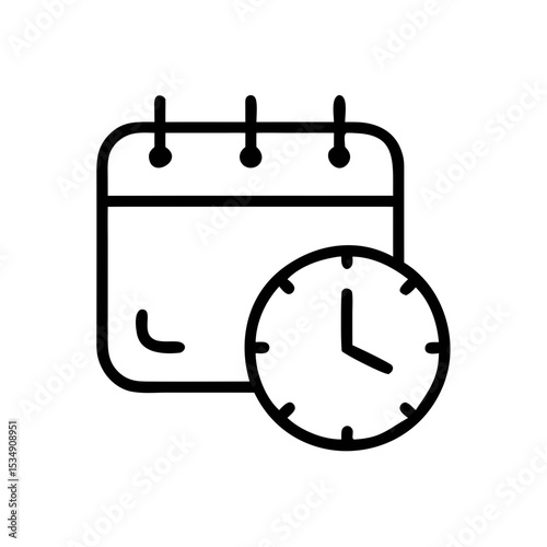 Calendar and Clock Icon - Schedule Time Management Line Symbol