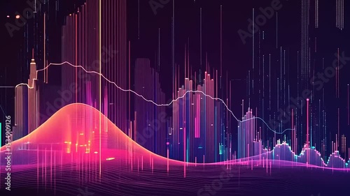 Vibrant digital sound wave visualization showcasing colorful peaks and valleys against a dark background photo