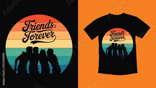 Happy Friendship Day t-shirt design. Friends Forever with friends silhouette design