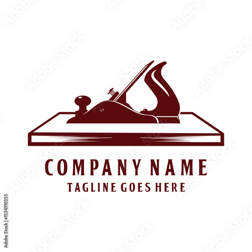 Wooden Board with Fore Plane or Jack Plane Silhouette for Classic Vintage Woodworking Carpentry Logo