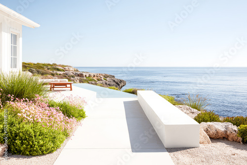 Luxurious beachfront villa with stunning ocean view and serene garden setting