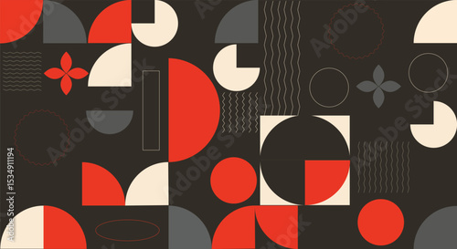 Abstract Geometric Pattern, Modern Art Collage with Circles, Squares, and Triangles