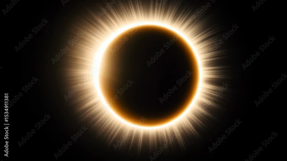 Total solar eclipse with bright corona shining against the dark sky during totality, light phenomenon and space event, sun behind the moon