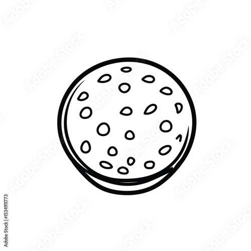 Simple Line Art of Pepperoni Pizza Slice Topping Isolated on White Background
