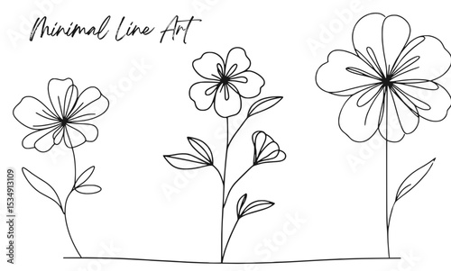 Minimalist single-line floral illustration, One line art minimal elements vector flowers