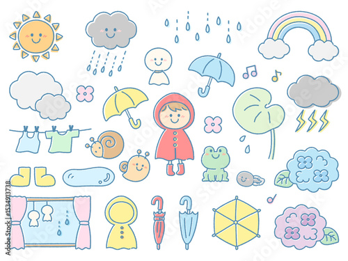 梅雨の手描きイラスト