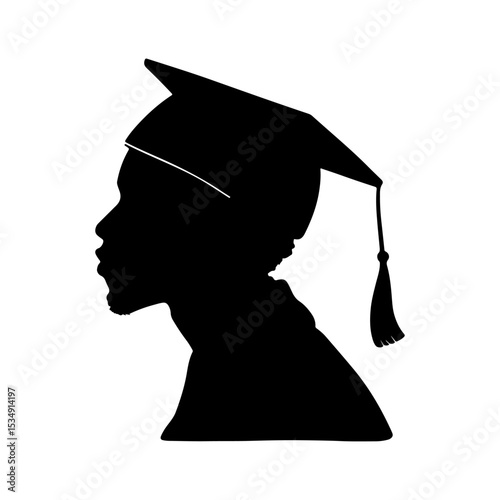 Black graduation student hat silhouette icon vector flat design on white background