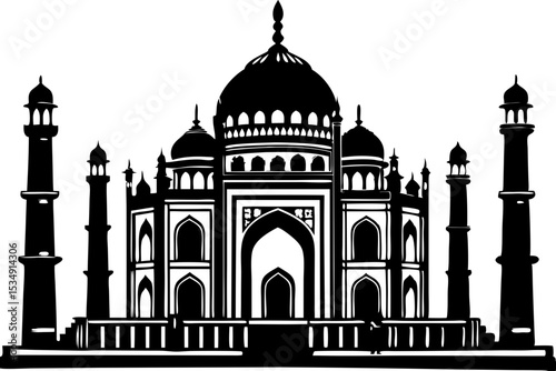 Majestic Taj Mahal A Black and White Architectural Masterpiece