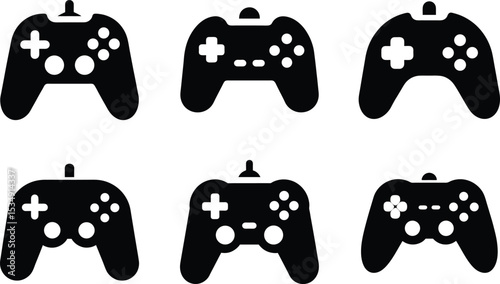 Black and white gamepad vector icons set for baby and child game design