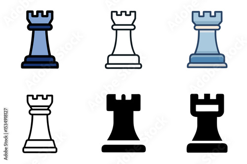 Chess Rook Icon Game Strategy Board Piece Symbol Set