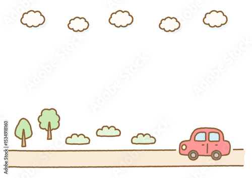 車と空、ドライブのイラスト