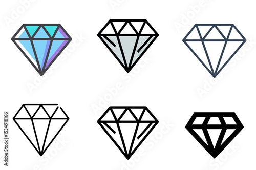 Diamond Icon Jewel Gemstone Luxury Brilliant Symbol Set