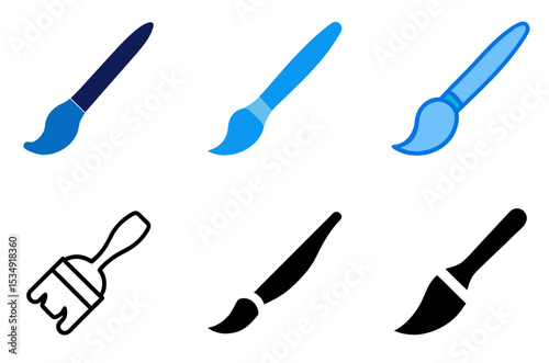 Paint Brush Icon Color Painter Canvas Craft Symbol Set