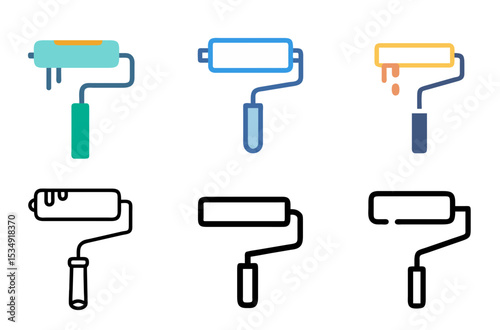 Paint Roller Icon Decorate Renovation Wall Tool Pack