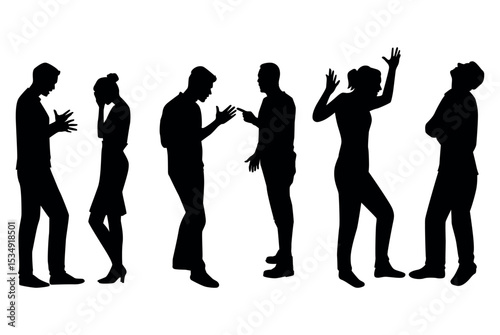silhouette of a couple arguing. Flat design couple arguing vector silhouette