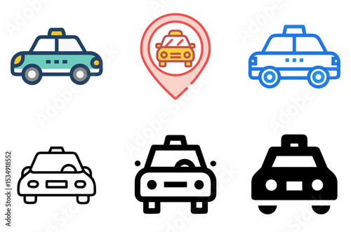 Taxi Icon Cab Ride Transport Fare Service Symbol Set