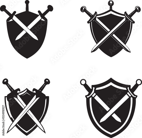 Crossed Swords and Shield Logo Template | Heraldic Vector Icons