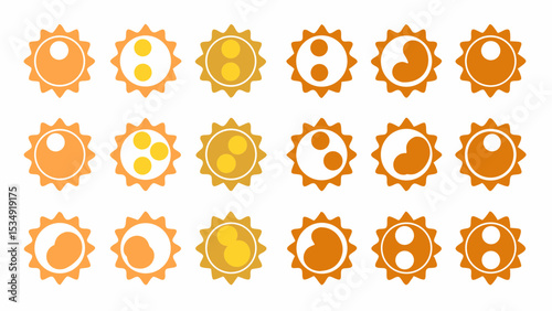 Illustration showing cell division stages with circular shapes and spiky orange borders
